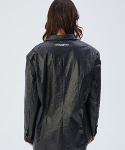 Black Loose Coat with Niche Design, High-End DuPont Paper, Casual National Trend Suit for Modern Style Enthusiasts