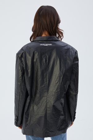 Black Loose Coat with Niche Design, High-End DuPont Paper, Casual National Trend Suit for Modern Style Enthusiasts