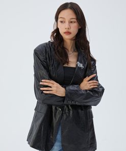 Black Loose Coat with Niche Design, High-End DuPont Paper, Casual National Trend Suit for Modern Style Enthusiasts