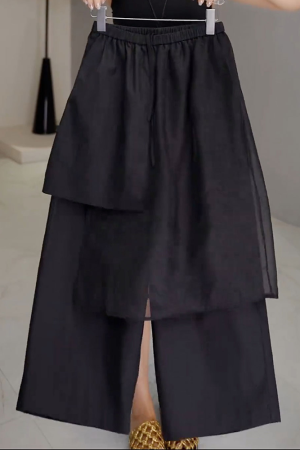 Black Mesh Spliced Casual Pants for Women - Summer Thin Straight Leg Skirt Pants, 2025 New Large Size for Petite, Y2K Style