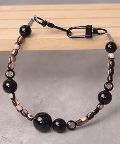 Black Obsidian Crystal Shell Smiley Face Double Buckle Mobile Phone Lanyard Bead Pendant Anti-Lost Wrist Strap