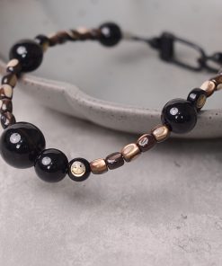 Black Obsidian Crystal Shell Smiley Face Double Buckle Mobile Phone Lanyard Bead Pendant Anti-Lost Wrist Strap