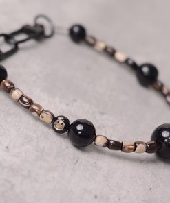 Black Obsidian Crystal Shell Smiley Face Double Buckle Mobile Phone Lanyard Bead Pendant Anti-Lost Wrist Strap