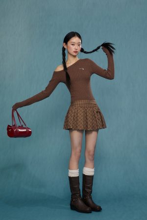 Black Off-Shoulder Knitted Sweater for Women - Stylish Long Sleeve Top for Spring & Autumn 2025, Y2K Fashion