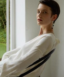 Black Onyx Three-Dimensional Pleated Dress Earrings - European Retro Design, Vintage Style, Old Money Aesthetic