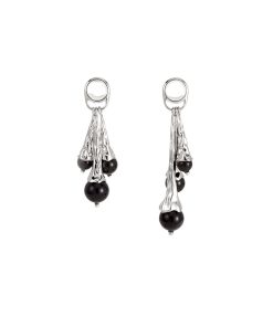 Black Onyx Three-Dimensional Pleated Dress Earrings - European Retro Design, Vintage Style, Old Money Aesthetic