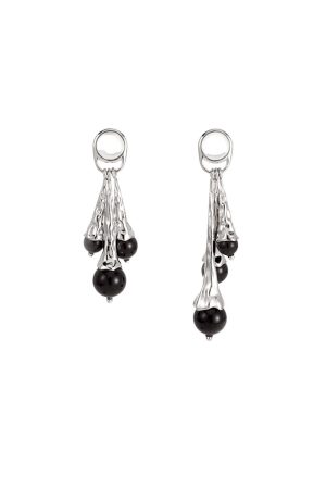 Black Onyx Three-Dimensional Pleated Dress Earrings - European Retro Design, Vintage Style, Old Money Aesthetic