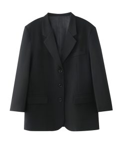 Black Oversized Casual Blazer for Women - Trendy Draped Loose Fit Suit for Spring and Autumn Fashion