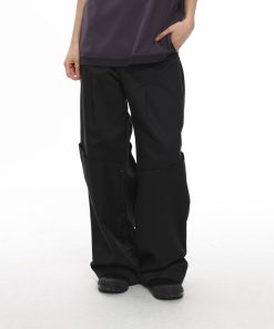 Black Oversized Wide-Leg Pants with Diagonal Structure - Trendy Y2K Style Fashion Trousers for Effortless Chic Looks