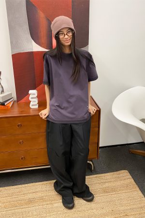 Black Oversized Wide-Leg Pants with Diagonal Structure - Trendy Y2K Style Fashion Trousers for Effortless Chic Looks