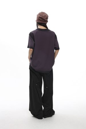 Black Oversized Wide-Leg Pants with Diagonal Structure - Trendy Y2K Style Fashion Trousers for Effortless Chic Looks