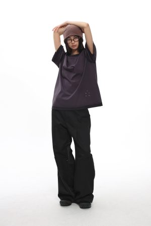 Black Oversized Wide-Leg Pants with Diagonal Structure - Trendy Y2K Style Fashion Trousers for Effortless Chic Looks