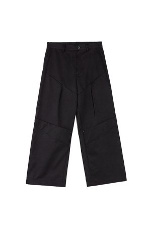 Black Oversized Wide-Leg Pants with Diagonal Structure - Trendy Y2K Style Fashion Trousers for Effortless Chic Looks