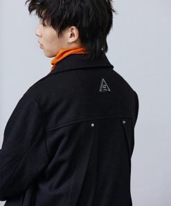 Black Oversized Woolen Triangle Buckle Trench Coat for Women - Stylish Outerwear, Trendy Layering Piece, Fall Fashion Essential