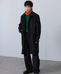 Black Oversized Woolen Triangle Buckle Trench Coat for Women - Stylish Outerwear, Trendy Layering Piece, Fall Fashion Essential