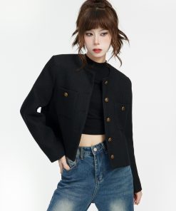 Black Petite Chanel-Style Coat for Women, 2025 Spring Fashion, Elegant Short Coat for Socialites, Trendy Gentle Style