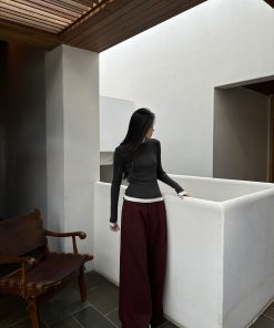 Black Pleated Wide-Leg Suit Pants in Ultra-Thick TR Fabric - Spring/Summer 2025 Fashion, Trendy and Stylish for Effortless Elegance