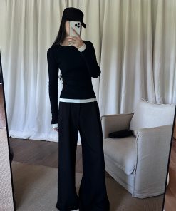 Black Pleated Wide-Leg Suit Pants in Ultra-Thick TR Fabric - Spring/Summer 2025 Fashion, Trendy and Stylish for Effortless Elegance