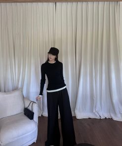 Black Pleated Wide-Leg Suit Pants in Ultra-Thick TR Fabric - Spring/Summer 2025 Fashion, Trendy and Stylish for Effortless Elegance