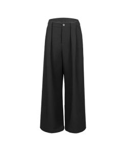 Black Pleated Wide-Leg Suit Pants in Ultra-Thick TR Fabric - Spring/Summer 2025 Fashion, Trendy and Stylish for Effortless Elegance