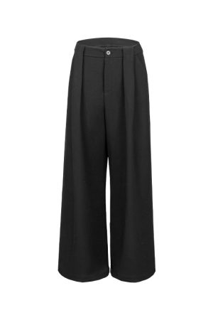 Black Pleated Wide-Leg Suit Pants in Ultra-Thick TR Fabric - Spring/Summer 2025 Fashion, Trendy and Stylish for Effortless Elegance