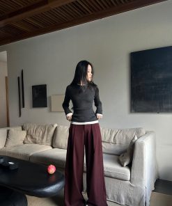 Black Pleated Wide-Leg Suit Pants in Ultra-Thick TR Fabric - Spring/Summer 2025 Fashion, Trendy and Stylish for Effortless Elegance