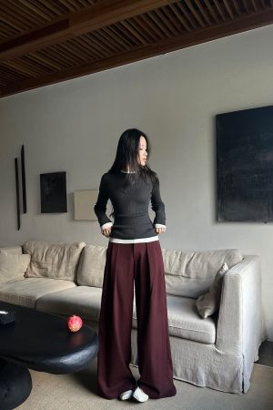 Black Pleated Wide-Leg Suit Pants in Ultra-Thick TR Fabric - Spring/Summer 2025 Fashion, Trendy and Stylish for Effortless Elegance