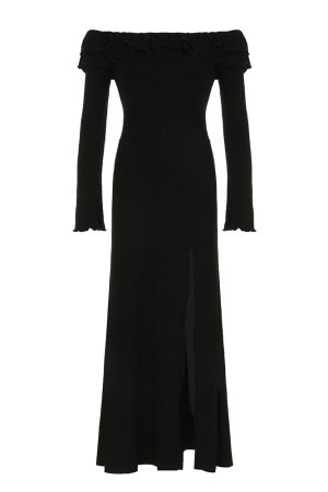 Black Ruffled One-Shoulder Long Sleeve Dress with Fishbone Design - Waist-Cinching Split Skirt for Spring & Autumn 2025
