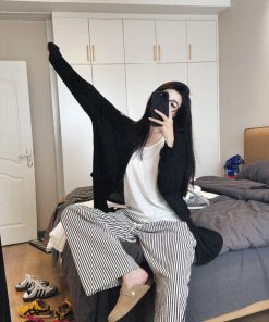 Black Sheer Long Sleeve Cardigan for Women, Lightweight Summer Outerwear, Loose Fit Breathable Air Conditioning Jacket