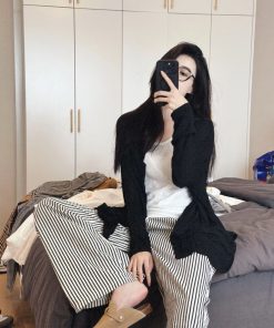 Black Sheer Long Sleeve Cardigan for Women, Lightweight Summer Outerwear, Loose Fit Breathable Air Conditioning Jacket