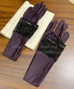 Black Silk Gloves and Ultra-Thin Lace Sleeve Set, Sensual Shiny Finger-Segmented Stockings for Brides, Elegant Wedding Accessories