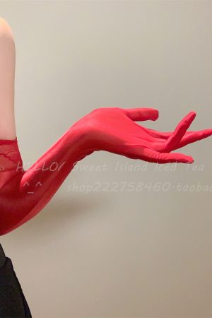 Black Silk Gloves and Ultra-Thin Lace Sleeve Set, Sensual Shiny Finger-Segmented Stockings for Brides, Elegant Wedding Accessories