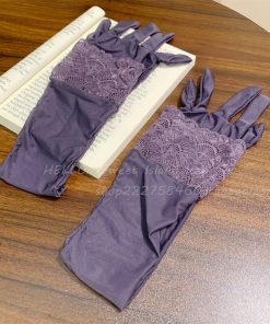 Black Silk Gloves and Ultra-Thin Lace Sleeve Set, Sensual Shiny Finger-Segmented Stockings for Brides, Elegant Wedding Accessories