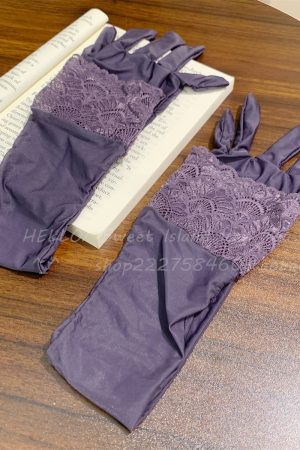 Black Silk Gloves and Ultra-Thin Lace Sleeve Set, Sensual Shiny Finger-Segmented Stockings for Brides, Elegant Wedding Accessories