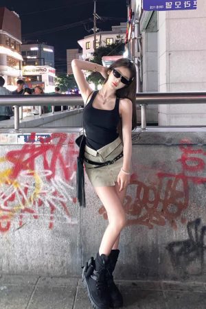 Black Slim-Fit Camisole and Bodycon Skirt Two-Piece Set for Women - Sexy Summer Style with Design Details