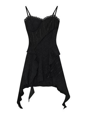 Black Spaghetti Strap Dress for Women - French Style, Waist-Cinching, Irregular Ruffled Short Skirt, Summer Fashion Essential