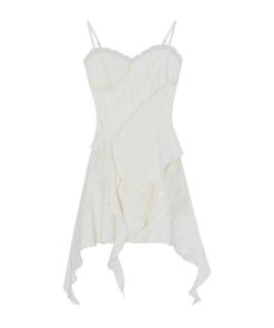 Black Spaghetti Strap Dress for Women - French Style, Waist-Cinching, Irregular Ruffled Short Skirt, Summer Fashion Essential