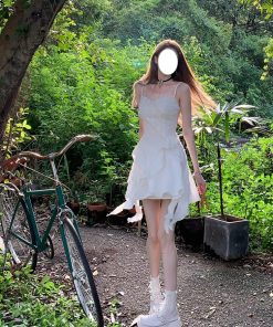 Black Spaghetti Strap Dress for Women - French Style, Waist-Cinching, Irregular Ruffled Short Skirt, Summer Fashion Essential