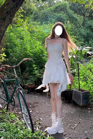 Black Spaghetti Strap Dress for Women - French Style, Waist-Cinching, Irregular Ruffled Short Skirt, Summer Fashion Essential