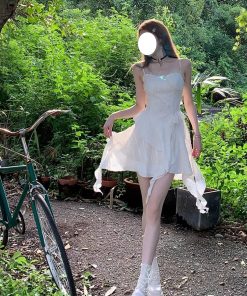 Black Spaghetti Strap Dress for Women - French Style, Waist-Cinching, Irregular Ruffled Short Skirt, Summer Fashion Essential