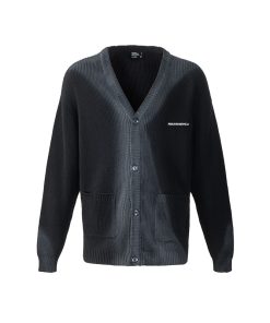 Black Spray Dye Logo Knitted Cardigan with Roaring Beast Design - Trendy Y2K Fashion for Stylish Layering