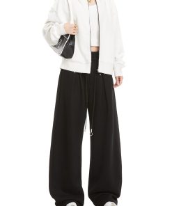 Black Studded Jazz Dance Sweatpants for Women - Autumn 2025 American Style Straight Leg Casual Sports Pants