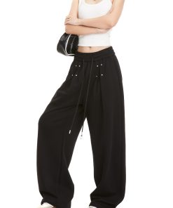 Black Studded Jazz Dance Sweatpants for Women - Autumn 2025 American Style Straight Leg Casual Sports Pants