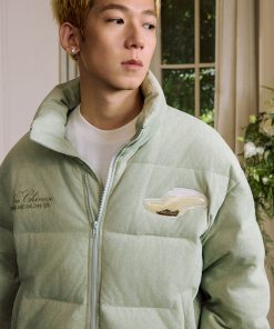 Black Suede Padded Thermal Jacket with Gold Lining | Longjing Style, Cozy Outerwear for Fall and Winter Fashion