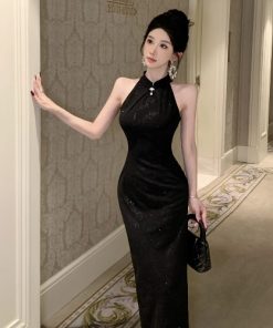 Black Summer Qipao Dress for Women - Elegant Chinese Style with Youthful Appeal, Perfect for Daily Wear