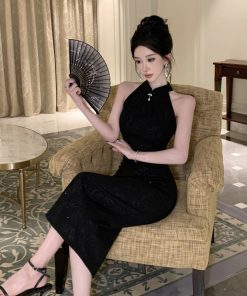Black Summer Qipao Dress for Women - Elegant Chinese Style with Youthful Appeal, Perfect for Daily Wear