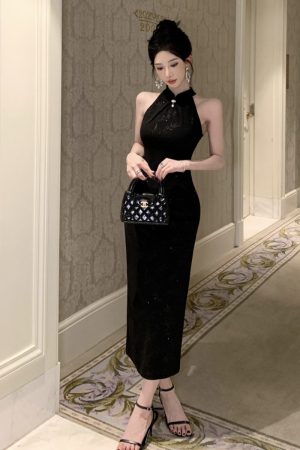 Black Summer Qipao Dress for Women - Elegant Chinese Style with Youthful Appeal, Perfect for Daily Wear