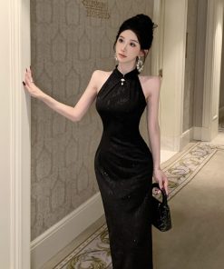 Black Summer Qipao Dress for Women - Elegant Chinese Style with Youthful Appeal, Perfect for Daily Wear