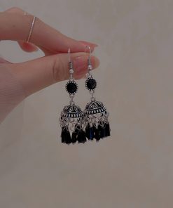 Black Tassel Ethnic Style Long Earrings for Women - Trendy 2025 Wind Chime Ear Clips, No Piercing Required, Boho Chic Accessory