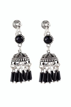 Black Tassel Ethnic Style Long Earrings for Women - Trendy 2025 Wind Chime Ear Clips, No Piercing Required, Boho Chic Accessory